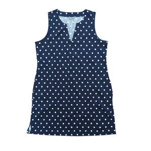 Lands' End dress, sleeveless cover up, polka dots, pockets, sz LG 14-16